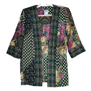 Vtg Lady Carol Petites of NY Open Cardigan Jacket Sz 8 Boho Floral 3/4 Sleeves